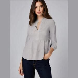 Monteau Striped Seersucker Peplum Top M Nautical Preppy Old Money Coastal Chic